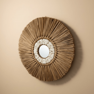 Miroir Décoratif en Coquillages et Fibres Naturelles (323)