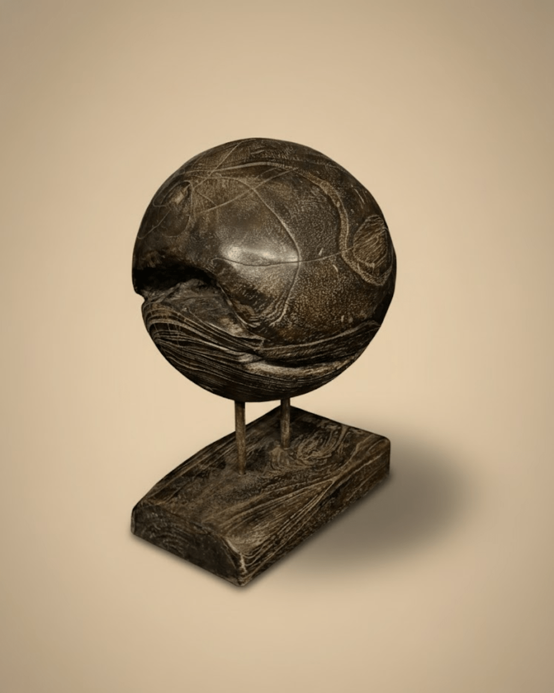 Déco Boule Bois Teck Teinté (AN42)