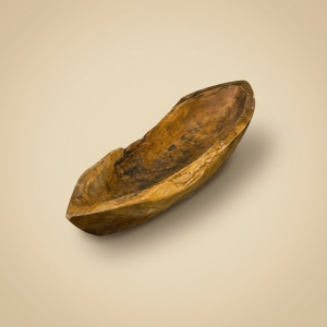 Barque à Fruits Teck Naturel artisanale — grand plateau en bois de teck massif sculpté à la main pour fruits et décoration intérieure.