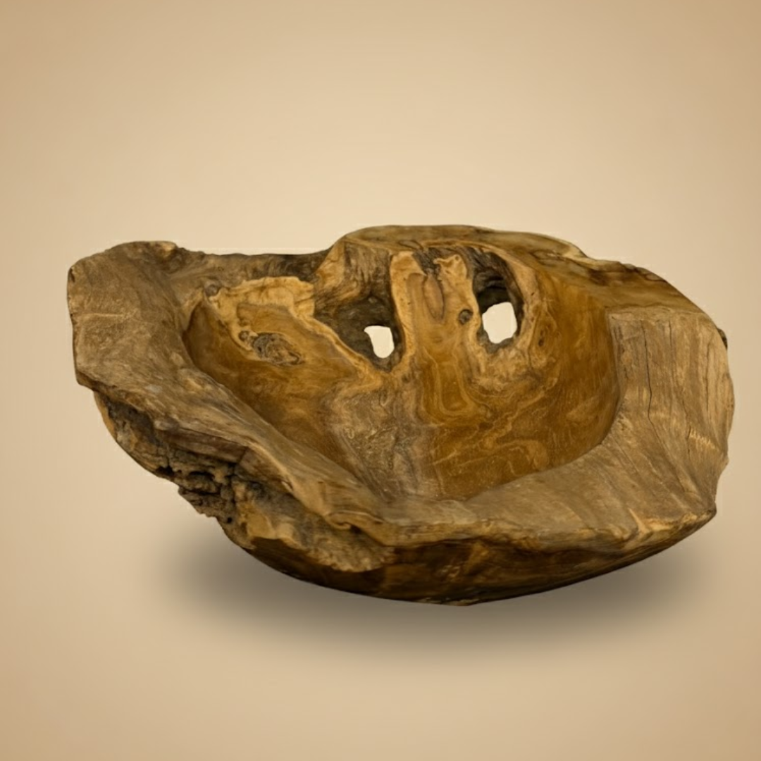 bol à fruits en teck brut artisanal grand format centre de table naturel
