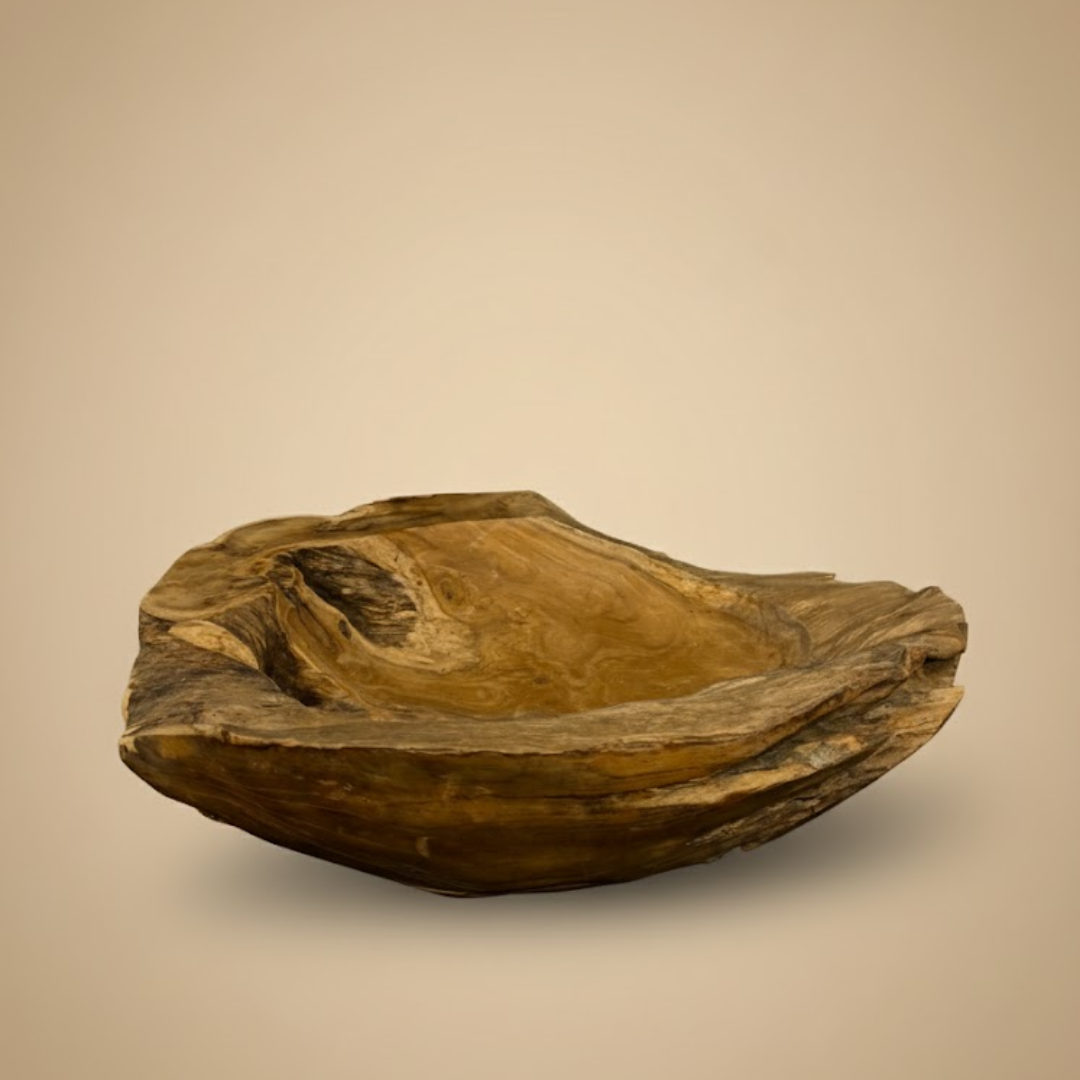 bol en bois sculpté indonésien teck massif décoration maison naturelle élégante